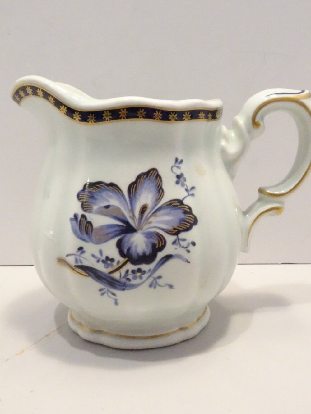 Rorstrand Blue Orchid Creamer Gold Trim Made in Sweden Blue